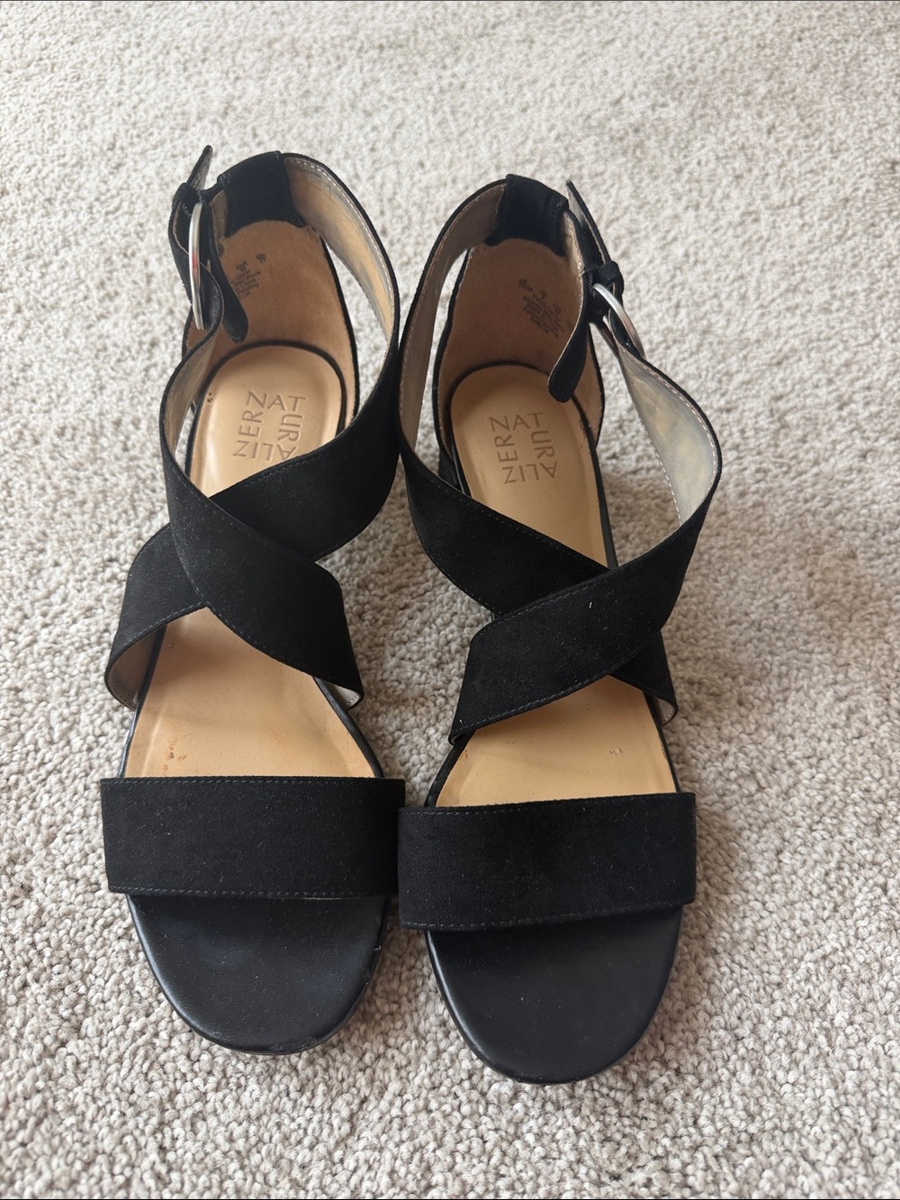 Naturalizer Black Suede Crisscross Strap Sandals with Ankle Buckle